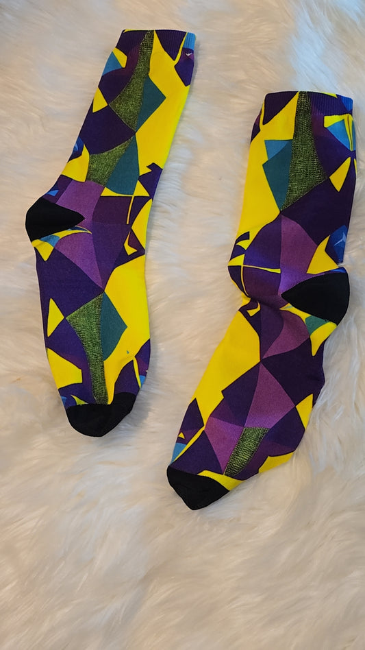 Mardi Gras Geometric socks