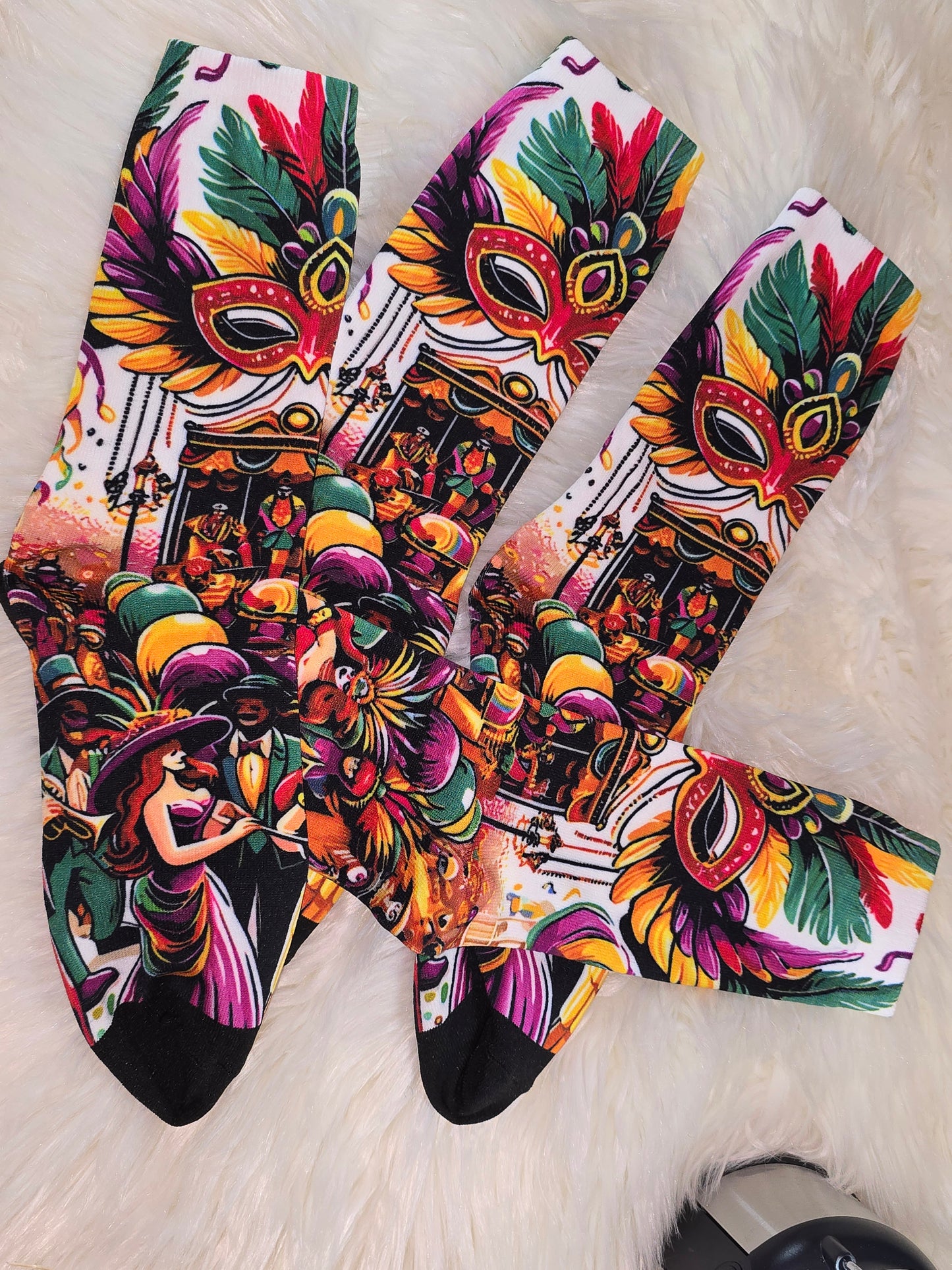 Mardi Gras mask socks