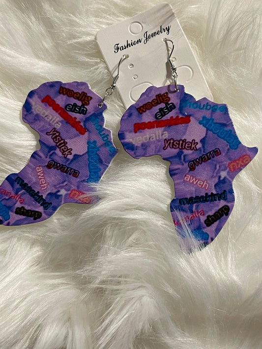 Purple Languages of Africa Earrings